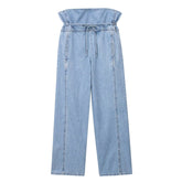 Jean taille haute plissé avec ceinture